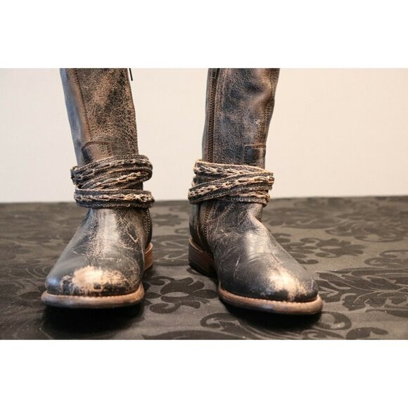 Bed Stu Women's Size 6.5 Brown Black Riding Boots Distressed Leather Tall Shoes - Picture 10 of 11